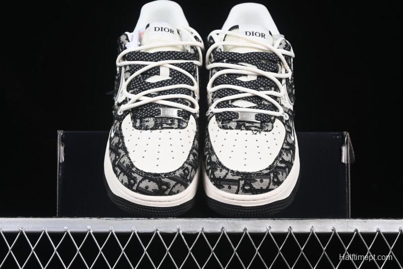 Nike Air Force 1 '07 Low Dior Collaboration Black Pattern Drawstring Casual Sneakers - SJ1198-106