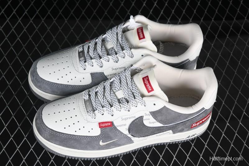 Nike Air Force 1 '07 Low Supreme Collaboration Grey Swoosh Red Tab Low-Top Casual Sneakers - CH6336-510