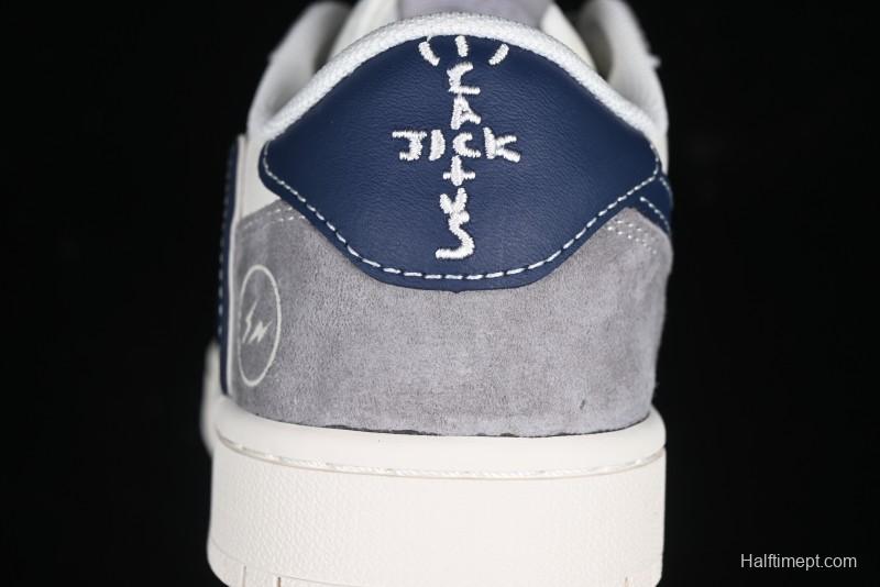 Nike Travis Scott x Fragment Design x Air Jordan 1 Low OG SP AJ1 Retro Sneakers with Reverse Swoosh - CF3688-066