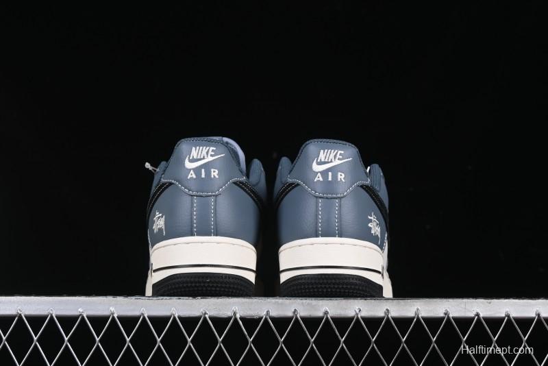 Nike Air Force 1 '07 Low Stussy Collaboration Bright Blue Black Swoosh Low-Top Casual Sneakers - XZ3328-198