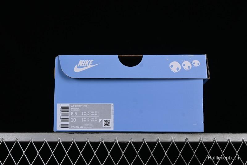 Nike Air Force 1 '07 Low Witch Collaboration Custom Leather Sneakers with Skull Design and Gradient White-Blue - CW2288-111