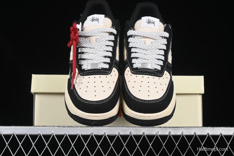 Nike Air Force 1 '07 Low Stussy Collaboration Beige Black Low-Top Casual Sneakers - XZ6188-762