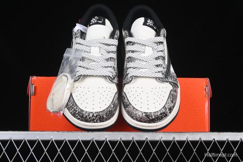 Nike Travis Scott x Fragment Design x Air Jordan 1 Low OG SP AJ1 Snake Year Limited Python Texture Low-top Casual Sneakers - SJ2068-144