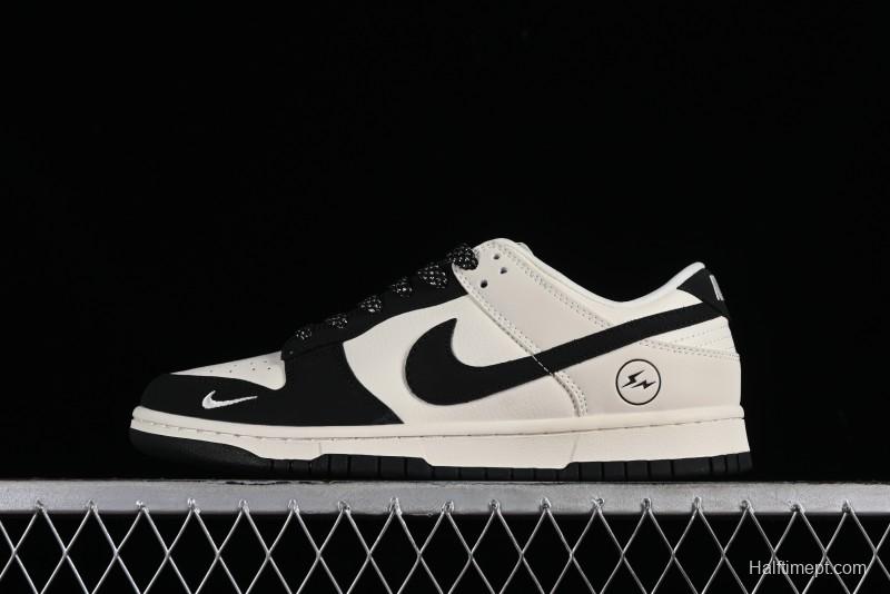 Nike SB Dunk Low Lightning Collaboration - Off White Black Colorway with Mini Swoosh Anniversary Custom Edition Low Top Casual Skate Shoes - XD1688-028