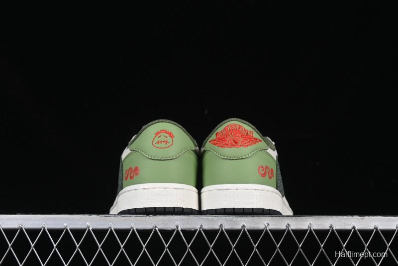 Nike Travis Scott x Fragment Design x Air Jordan 1 Low OG SP AJ1 Snake Year Limited Edition Low-Top Casual Sneakers - DM7866-075