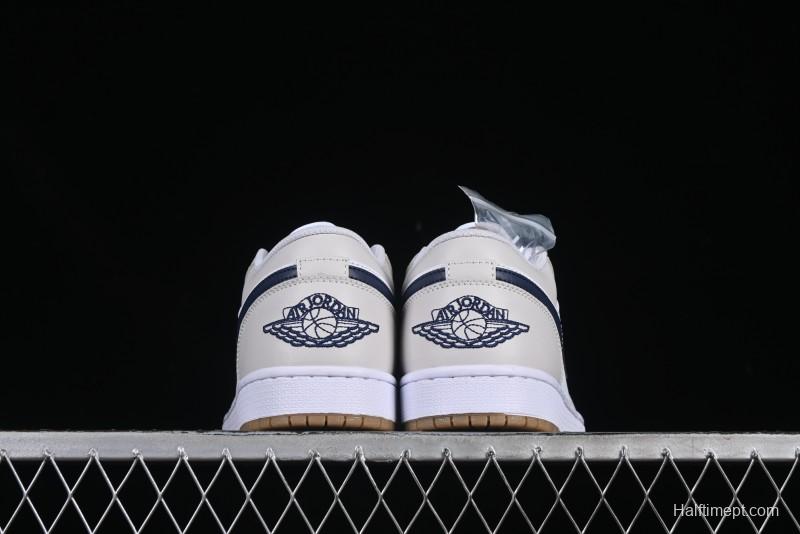 Nike Air Jordan 1 Low AJ1 Casual Sneakers with Cream and Blue Accents - 553558-146