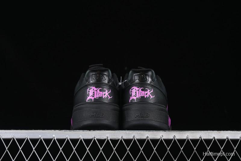 NY Yankees Black Leather Sneakers with Bold Pink Logo