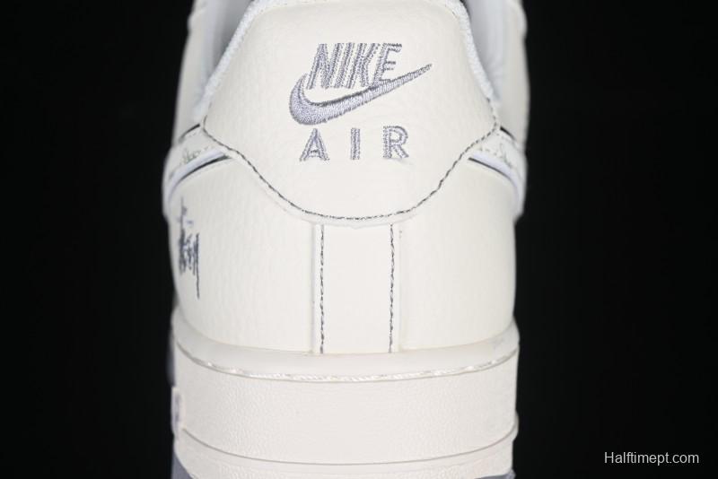 Nike Air Force 1 '07 Low Stussy Collaboration Grey Swoosh Casual Sneakers - HH7518-041