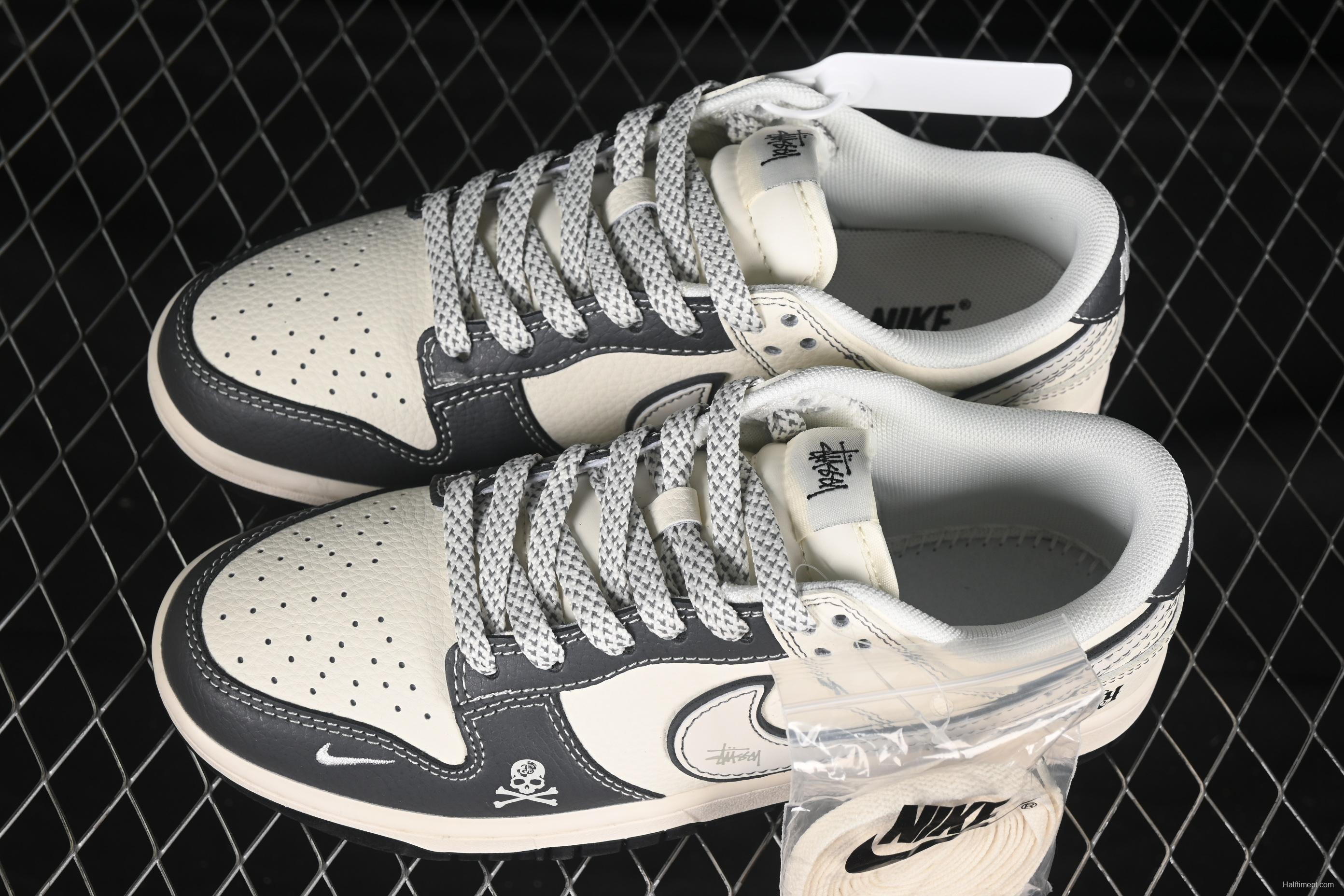 Nike SB Dunk Low Stussy Collaboration Skull Black Anniversary Custom Low-Top Casual Skate Shoes - ZH2598-270