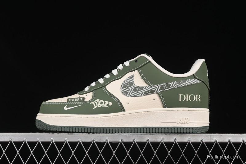 Nike Air Force 1'07 Low Dior Collaboration Dark Green Floral Swoosh Casual Sneakers - KK1988-081
