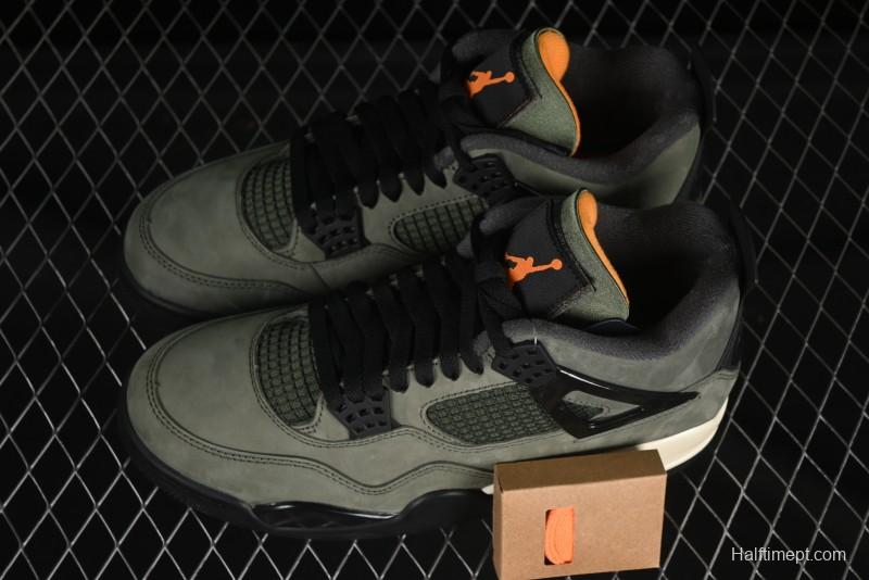 Nike Undefeated x Air Jordan 4 OG Sneakers in Olive Green Suede with Orange and Black Accents - IB1519-200