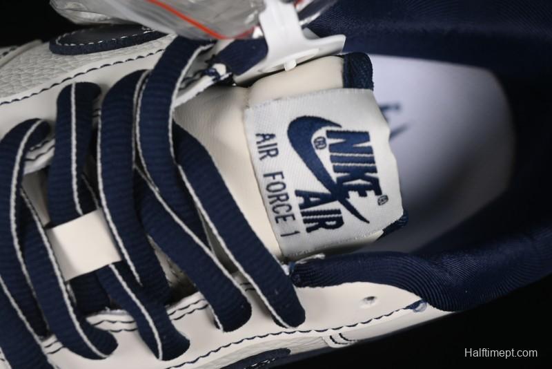 Nike Air Force 1'07 Low Casual Sneakers in Cream with Blue Swoosh - SC9207-535