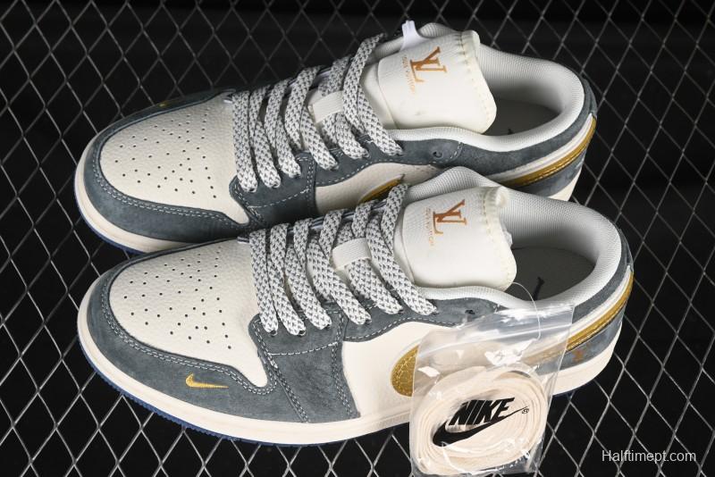 Nike Air Jordan 1 Low LV Collaboration Gold Swoosh Snake Scale Custom Retro Basketball Shoes - XX3168-167