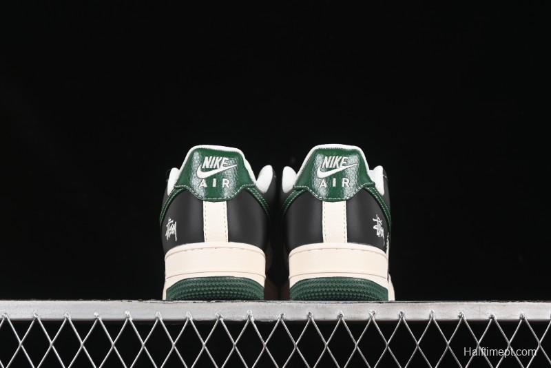 Nike Air Force 1 '07 Low Stussy Collaboration Black Green Swoosh Casual Sneakers - XS1958-572
