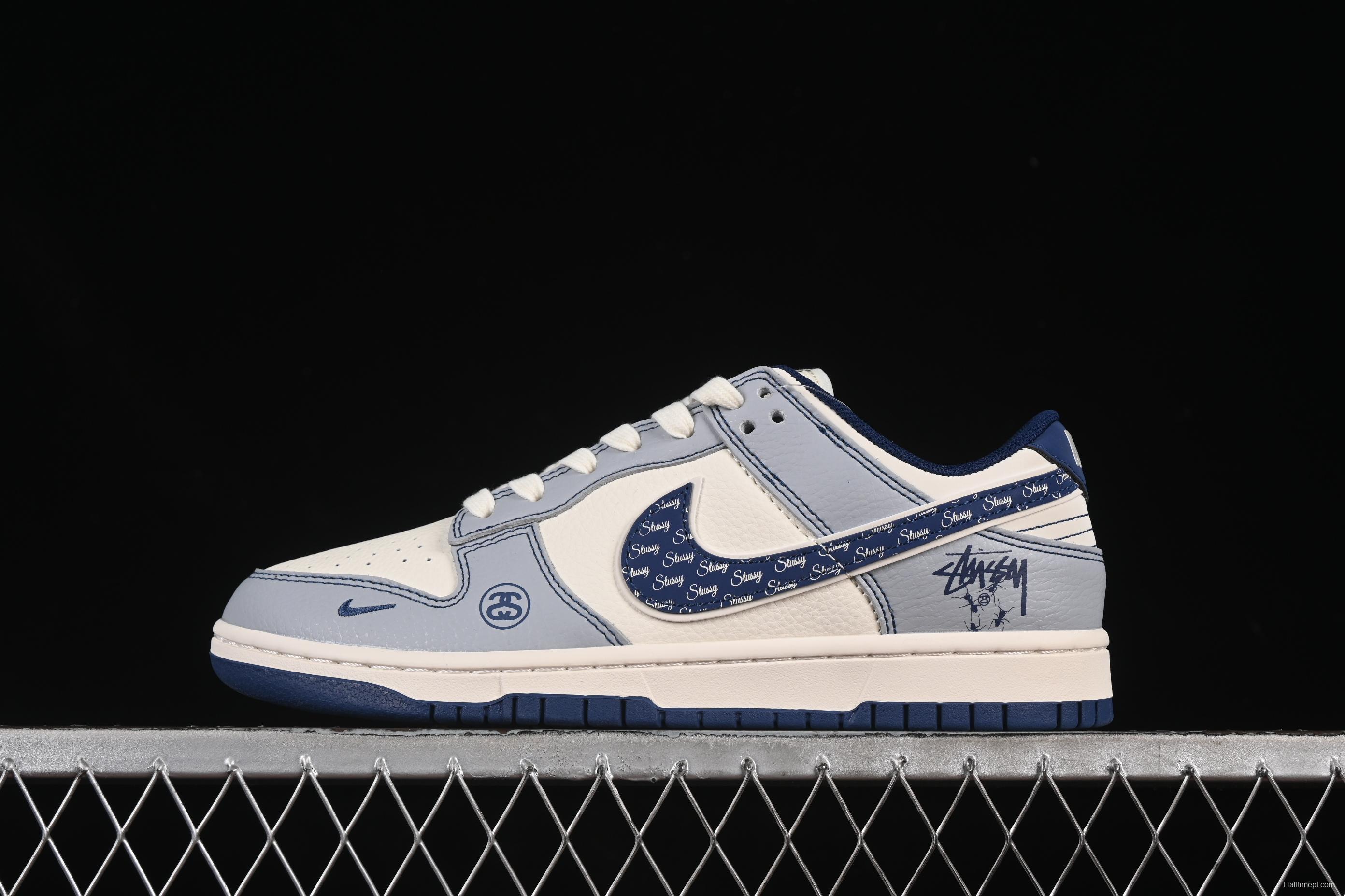 Nike SB Dunk Low Stussy Collaboration Anniversary Edition Low-Top Casual Skate Shoes with Blue Swoosh - XS6089-595