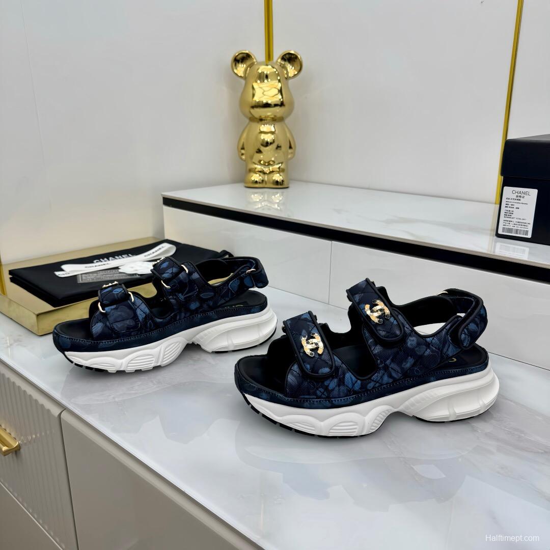 2025 Women Chanel Black Nylon Sandal Platform Chain LY00330