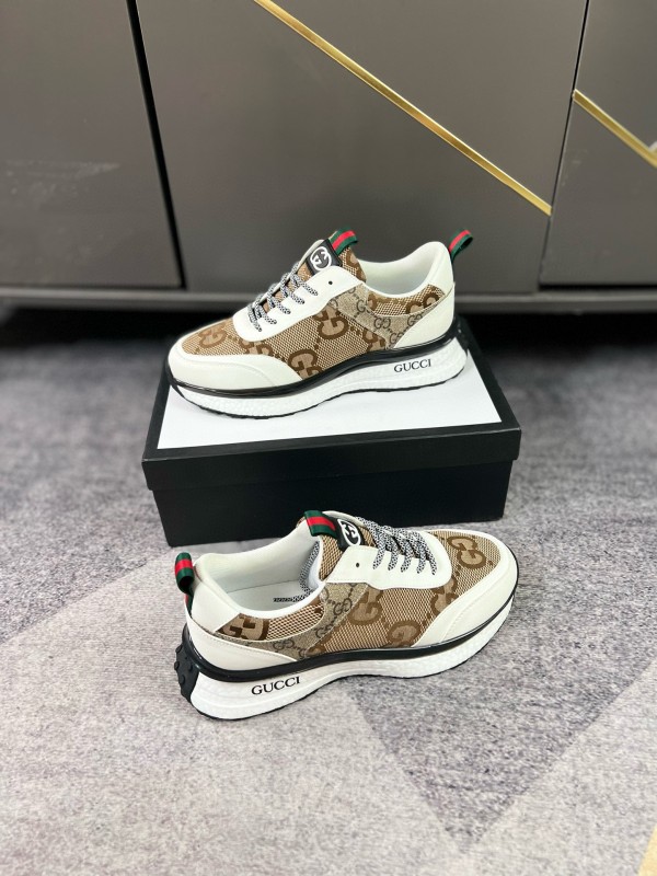 2024 Men Gucci Beige White Canvas Leather Casual Shoes MJ00260