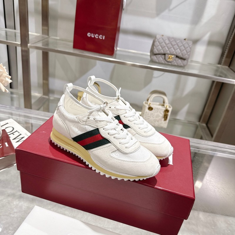 2025 Unisex Gucci White Black Red Fabric Sneakers Detachable Adjustable Ankle Strap LY00340