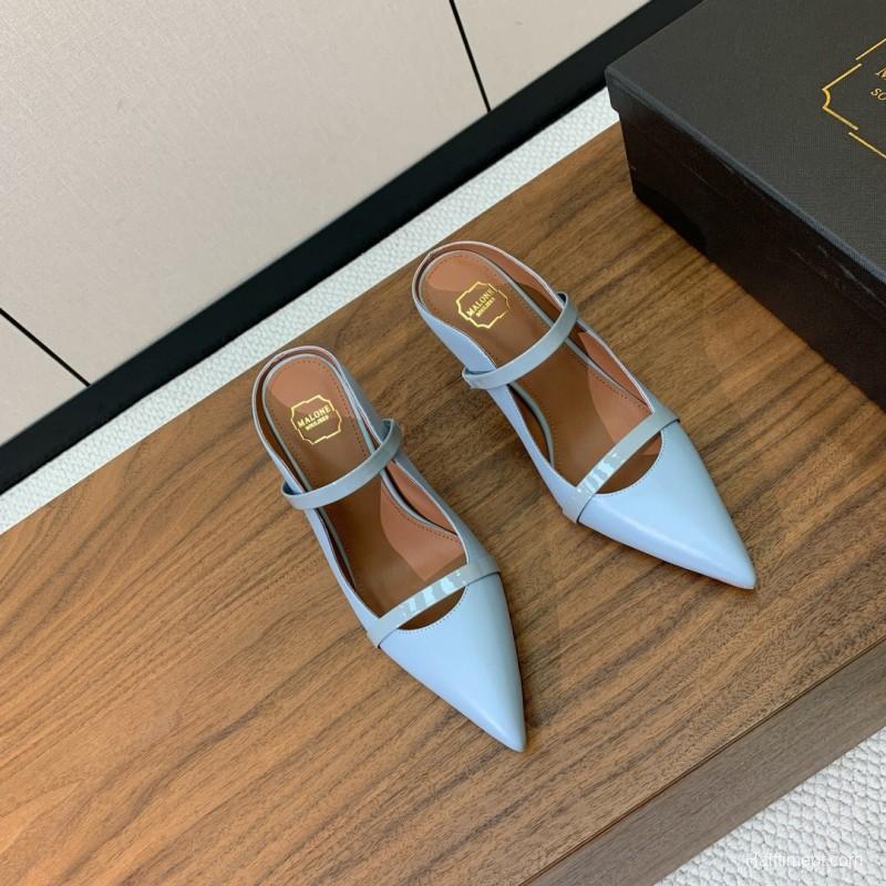 2025 Women Malone Souliers Blue Leather Heeled Mules
