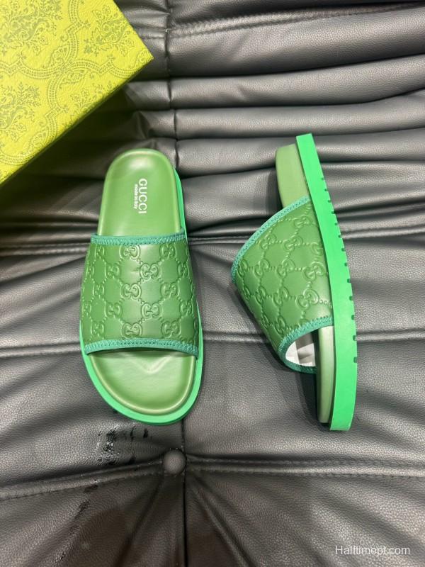2024 Unisex Gucci Green Leather Mules MJ00200