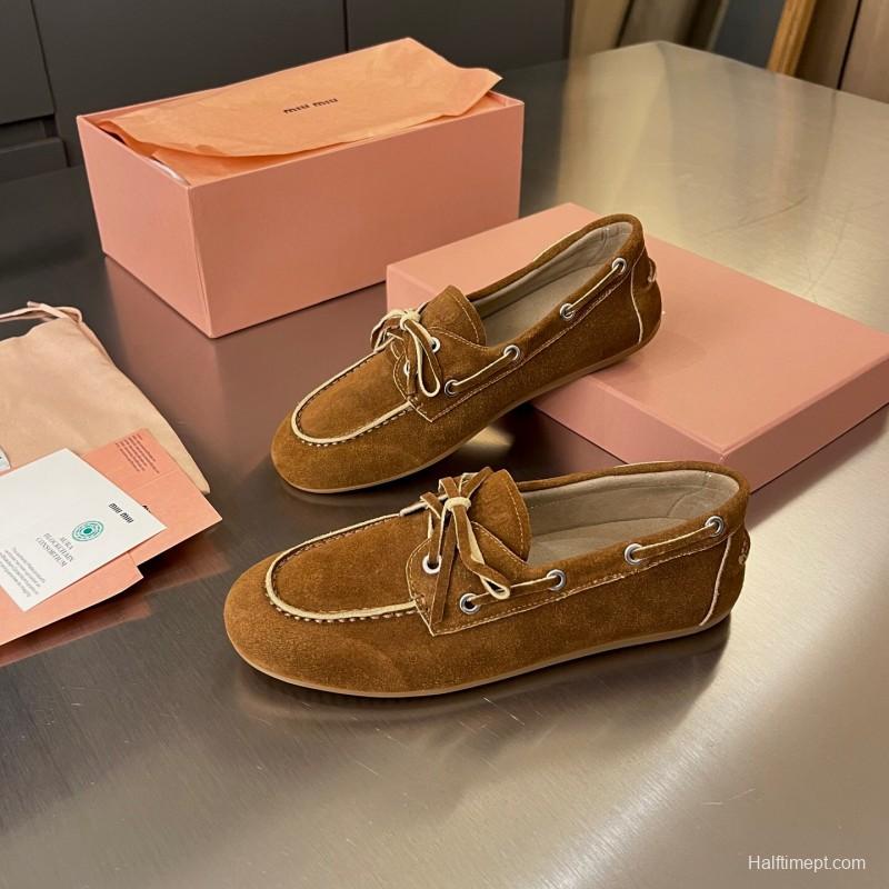 2025 Women Miu Miu Brown Suede Loafers LY00230