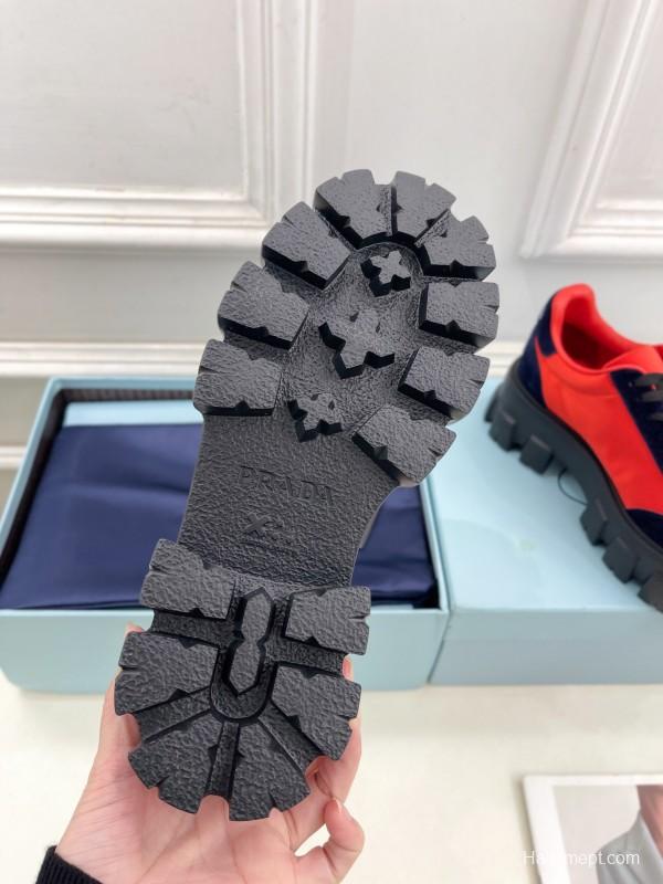 2025 Unisex Prada Red Navy Suede Silk Sneakers KFY00310(F)/KFY00330(M)
