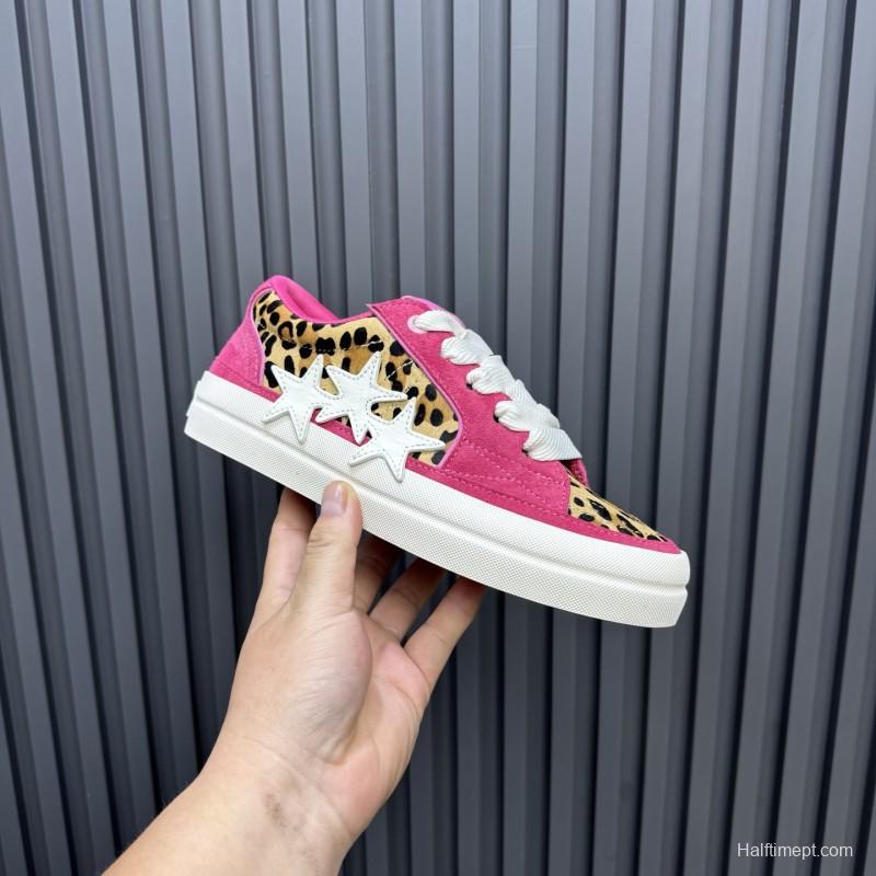 2025 Unisex Amiri Pink Leopard Suede Leather Sneakers