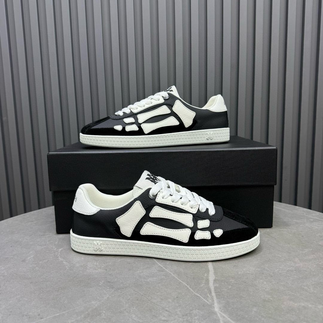 2024 Unisex Amiri Black White Leather Sneakers MJ00300