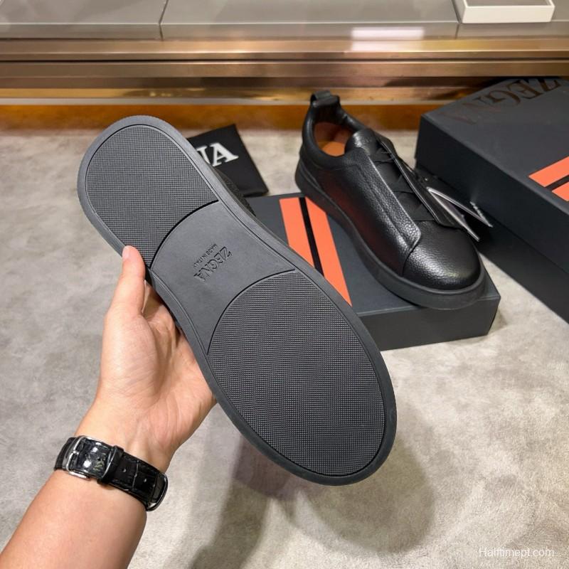 2024 Men Ermenegildo Zegna Black Calf Leather Sneakers MJ00280