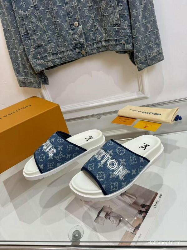2025 Slippers Louis Vuitton Blue Denim Canvas Slippers LY
