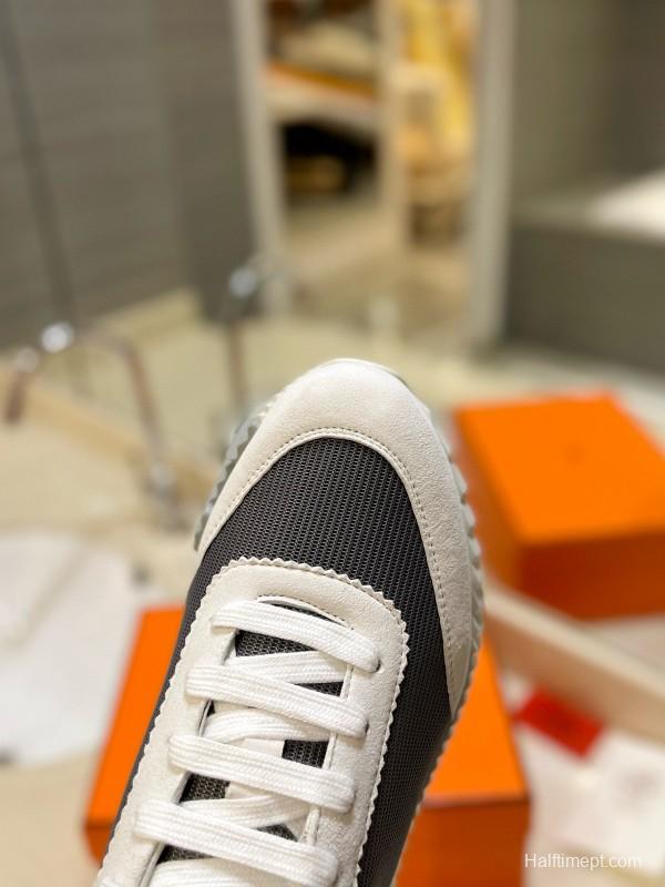 2024 Unisex Hermès Black White Imported Silk Sheepskin Imported Suede Casual Sneakers MJ00320