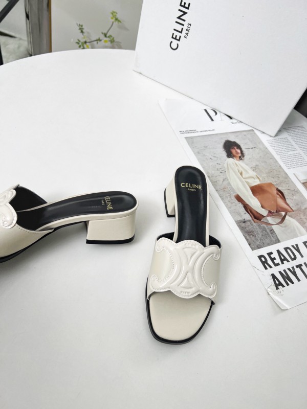 2025 Women Celine White Leather Sandals