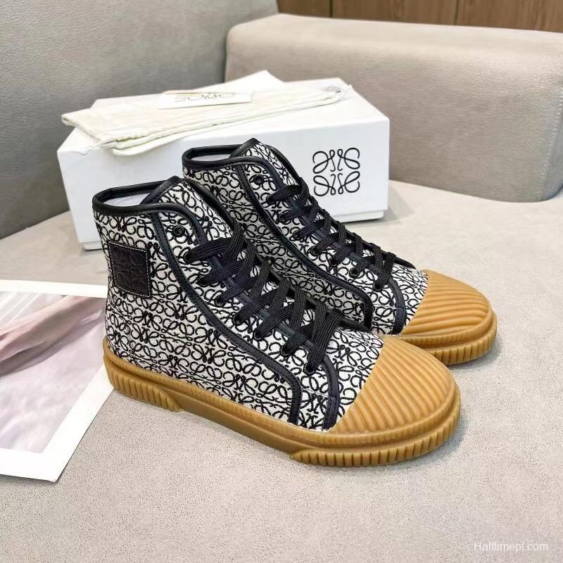 2025 Women Loewe Black White Canvas Rubber High Top Sneakers LY00291