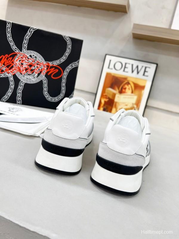 2025 Men VERSACE White Grey Leather Suede Sneakers LY00320