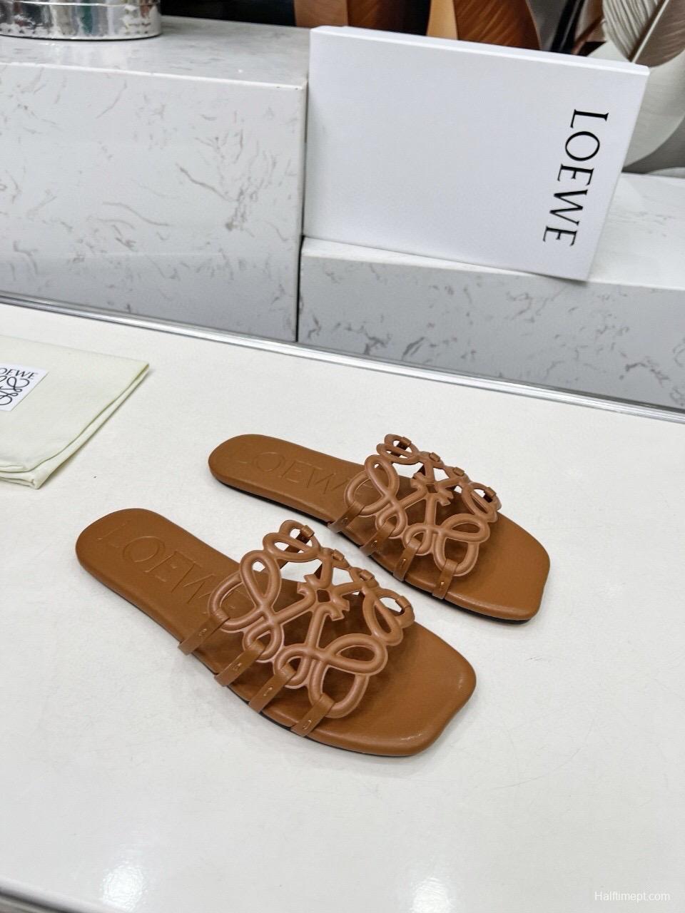 2025 Slippers Loewe Brown Leather Slides LY00190