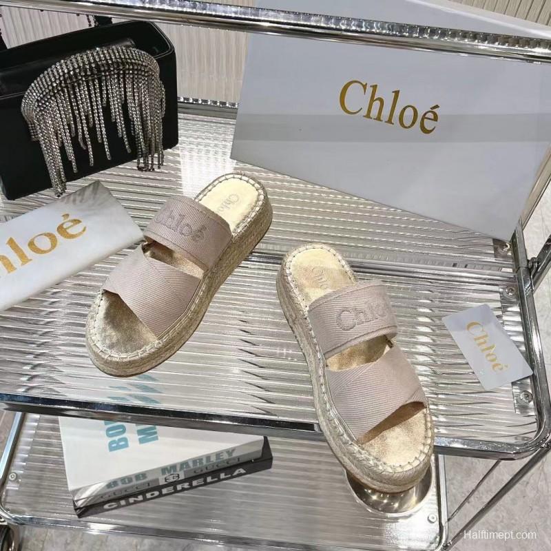 2025 Women Chloé Beige Fabric Espadrille Slip-On Sandals LY00320