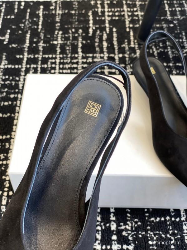 2025 Women Toteme Black Suede Slingback Pumps