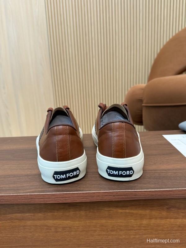 2025 Men TOM FORD Brown Black Leather Sneakers LY00360