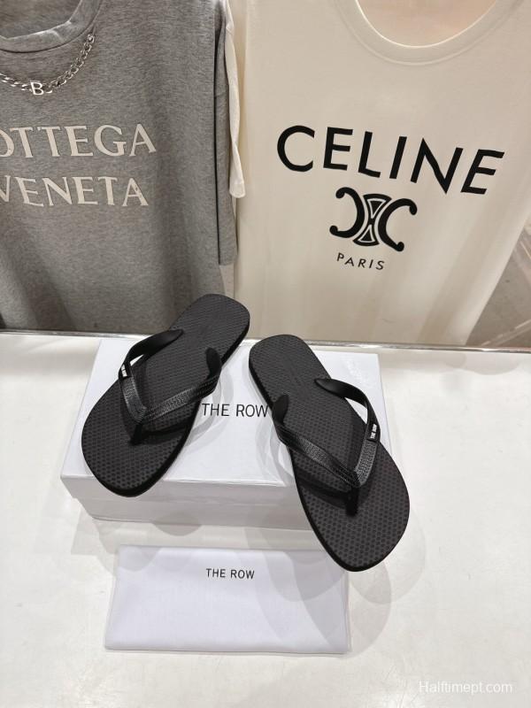 2025 Unisex The Row Black Rubber Flip Flop Minimalist Design Casual Beach Sandals KFY00160