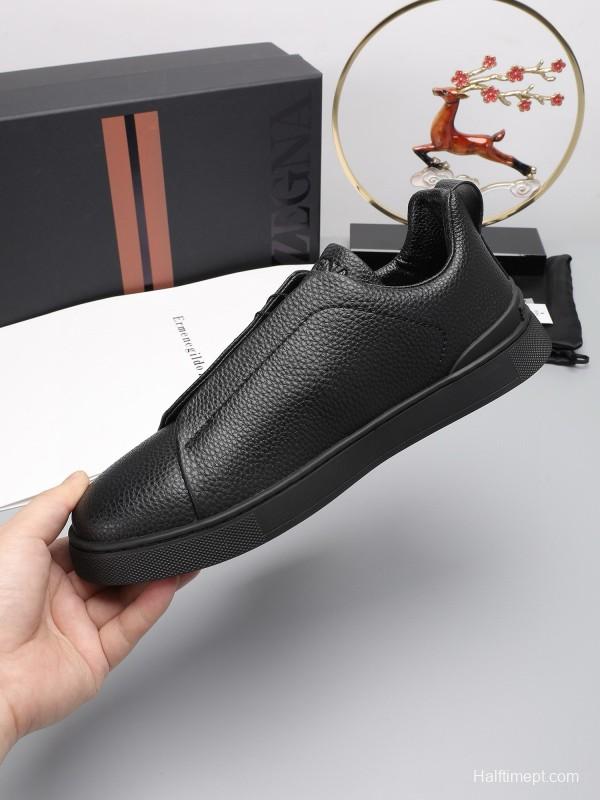 2024 Men Ermenegildo Zegna Black Leather Sneakers MJ00240