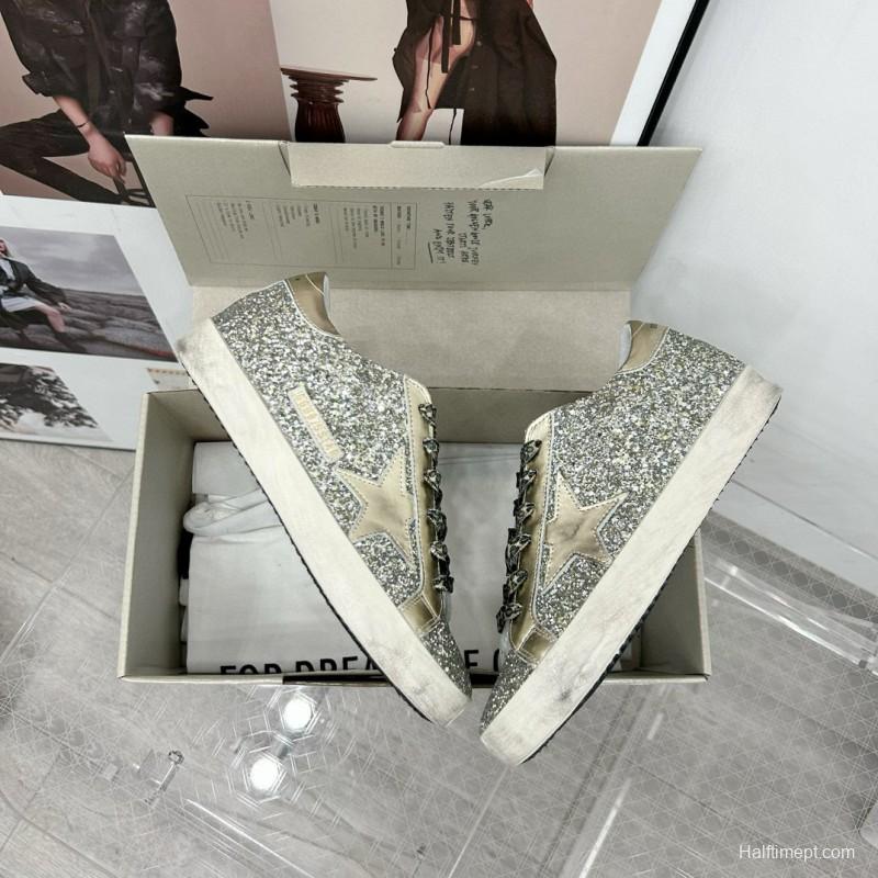 2025 Women GGDB Silver Glitter Leather Sneakers