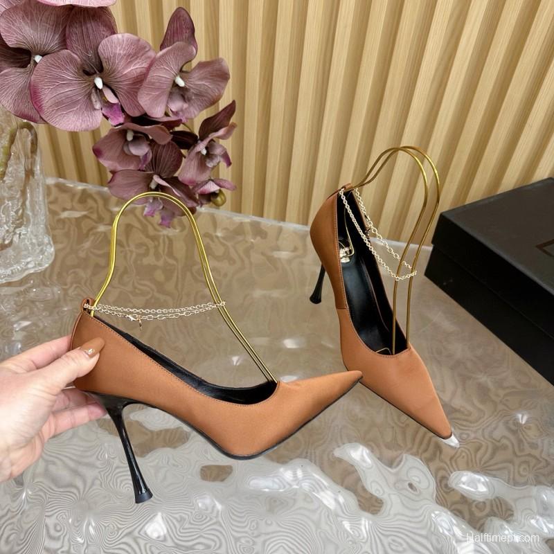 2025 Women Yves Saint Laurent Beige Leather Pointed Toe Pumps MJ00310