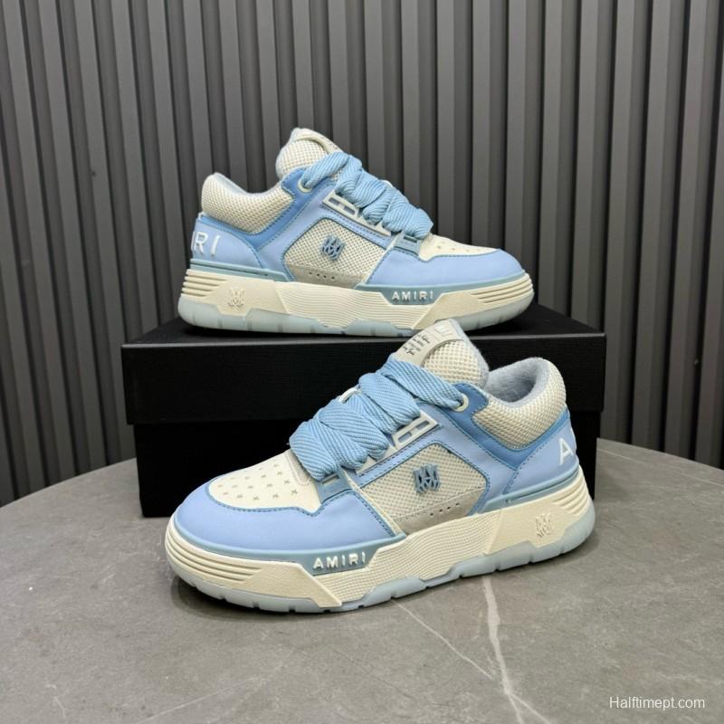 2024 Unisex Amiri Light Blue White Leather Mesh Sneakers MJ00360
