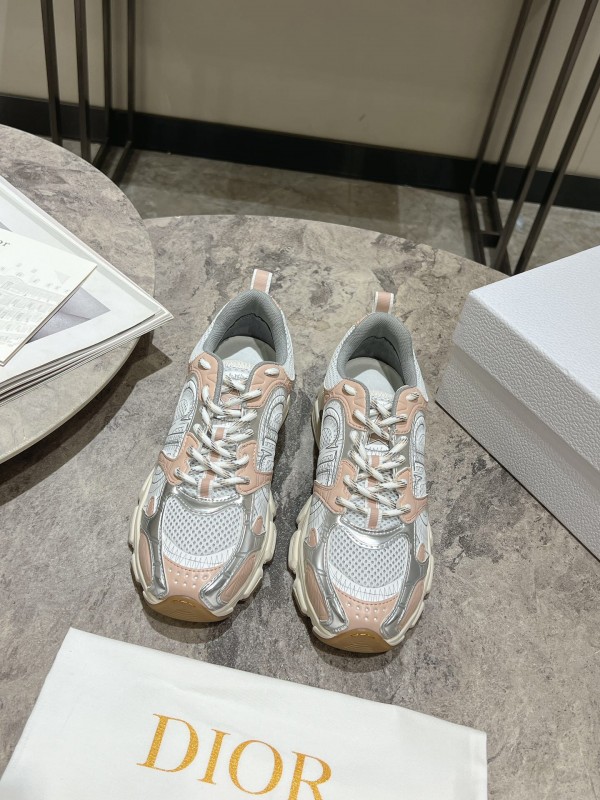 2025 Women Dior White Pink Grey Mesh Leather Running Shoes