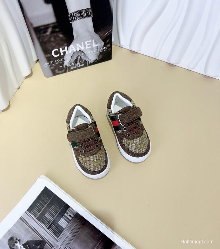 2024 Kids Gucci Brown Green Canvas Sneakers