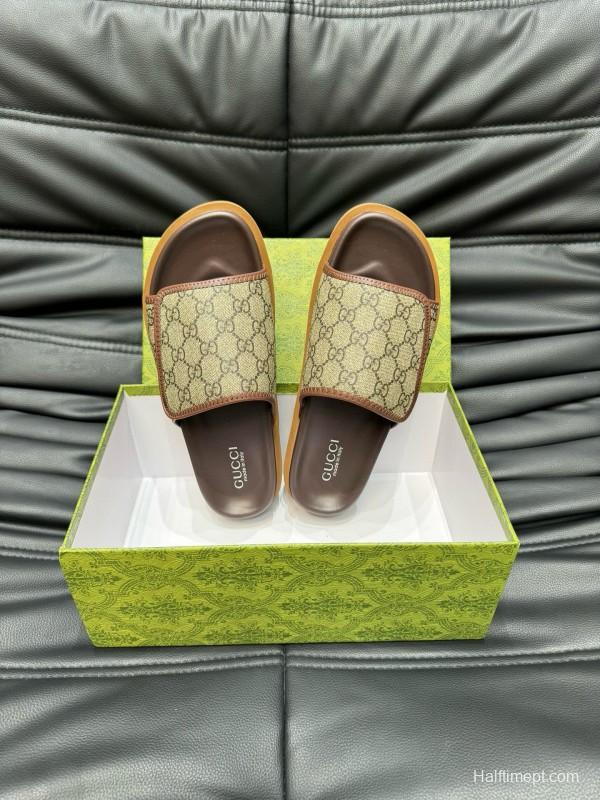 2024 Slippers Gucci Brown Canvas Slippers MJ00200