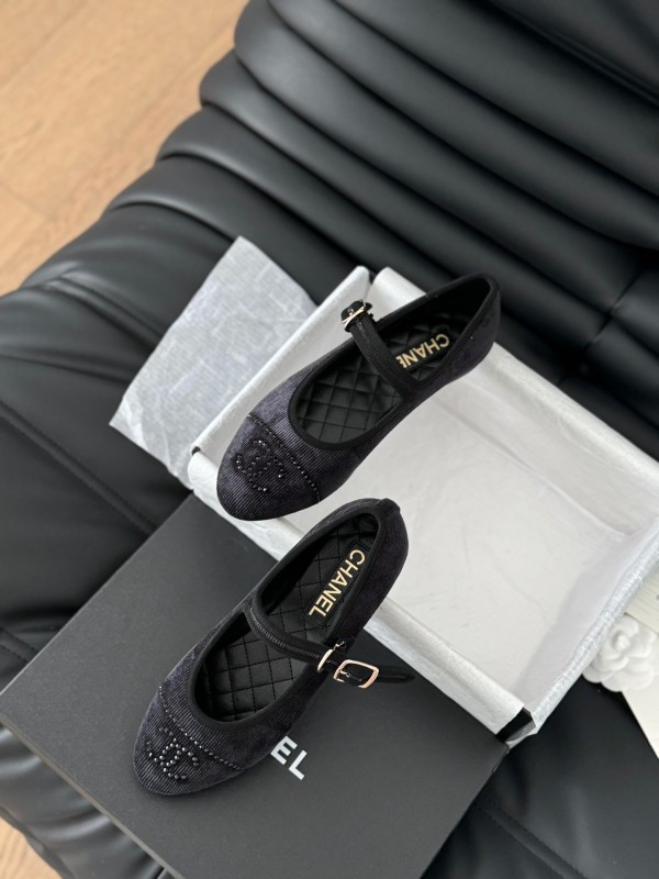2025 Women Chanel Black Velvet Mary Jane Embroidered LY00280