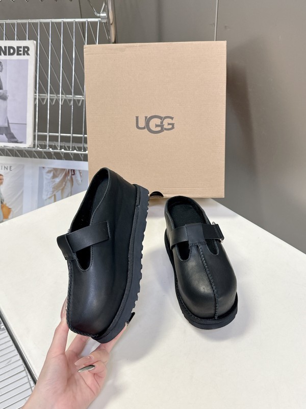 2025 UGG Black Leather Slippers KFY00230