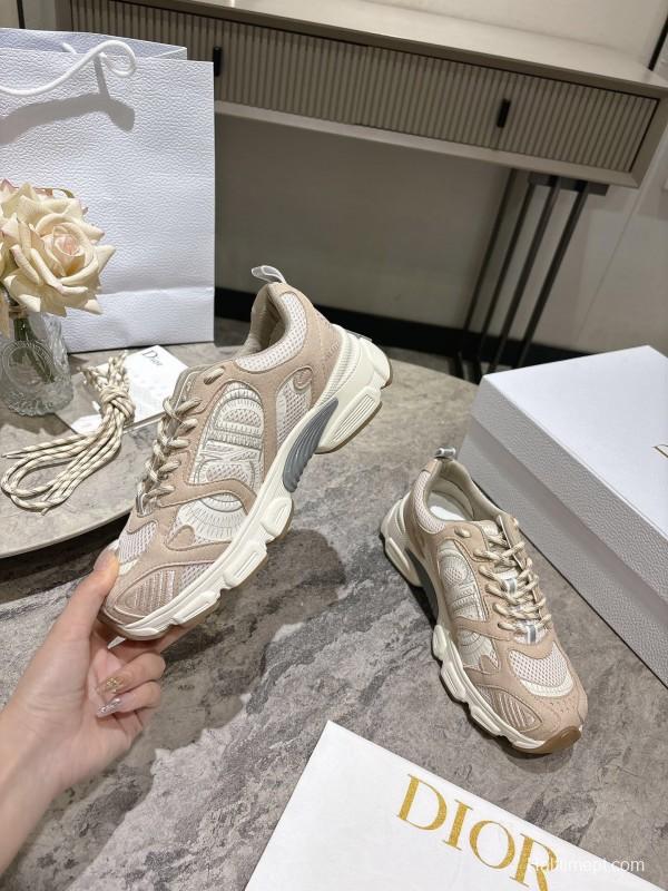 2025 Women Dior Beige Mesh Suede Sneakers KFY00370