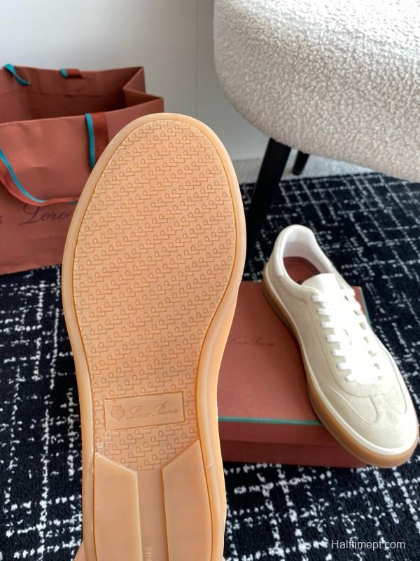 2024 Unisex Loro Piana Beige White Leather Suede Casual Shoes MJ00320